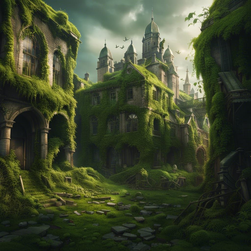 City Overgrown with Vines and Moss: Digital Matte Painting