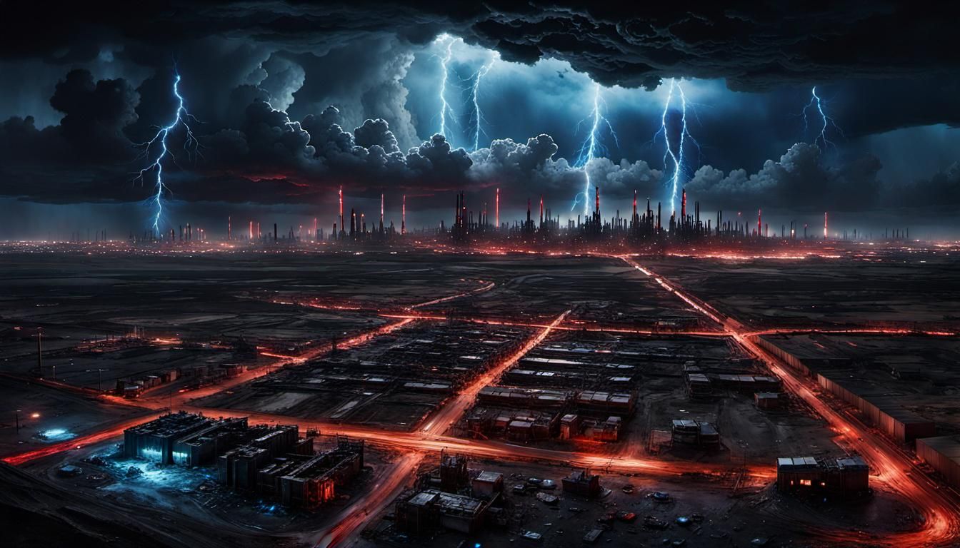 Post-Apocalyptic Wasteland Under Electrical Storm