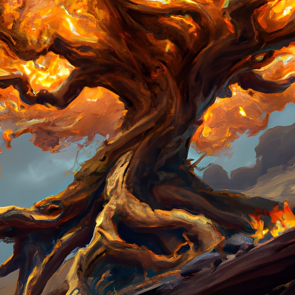 Realistic Flaming Tree in a Fantasy Art Style