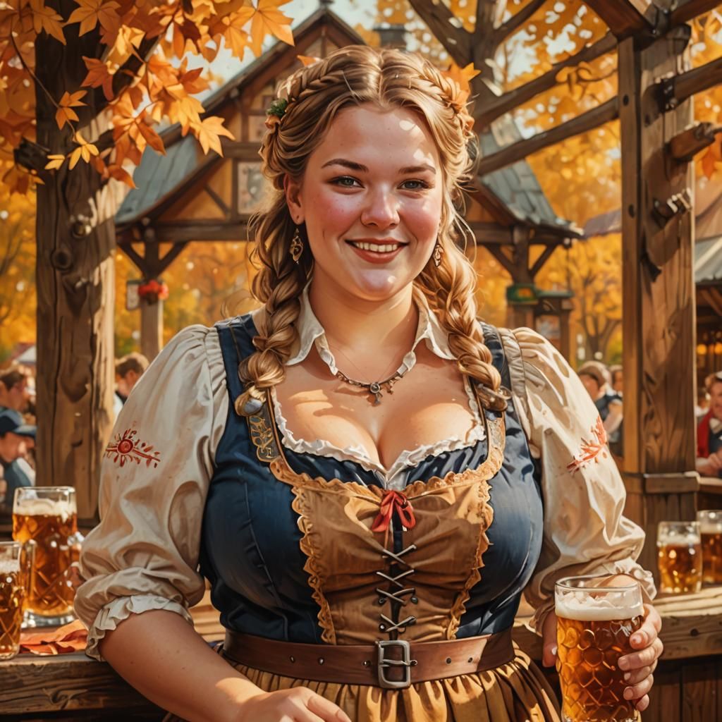 Oktoberfest Barmaid Portrait in Folk Art Style