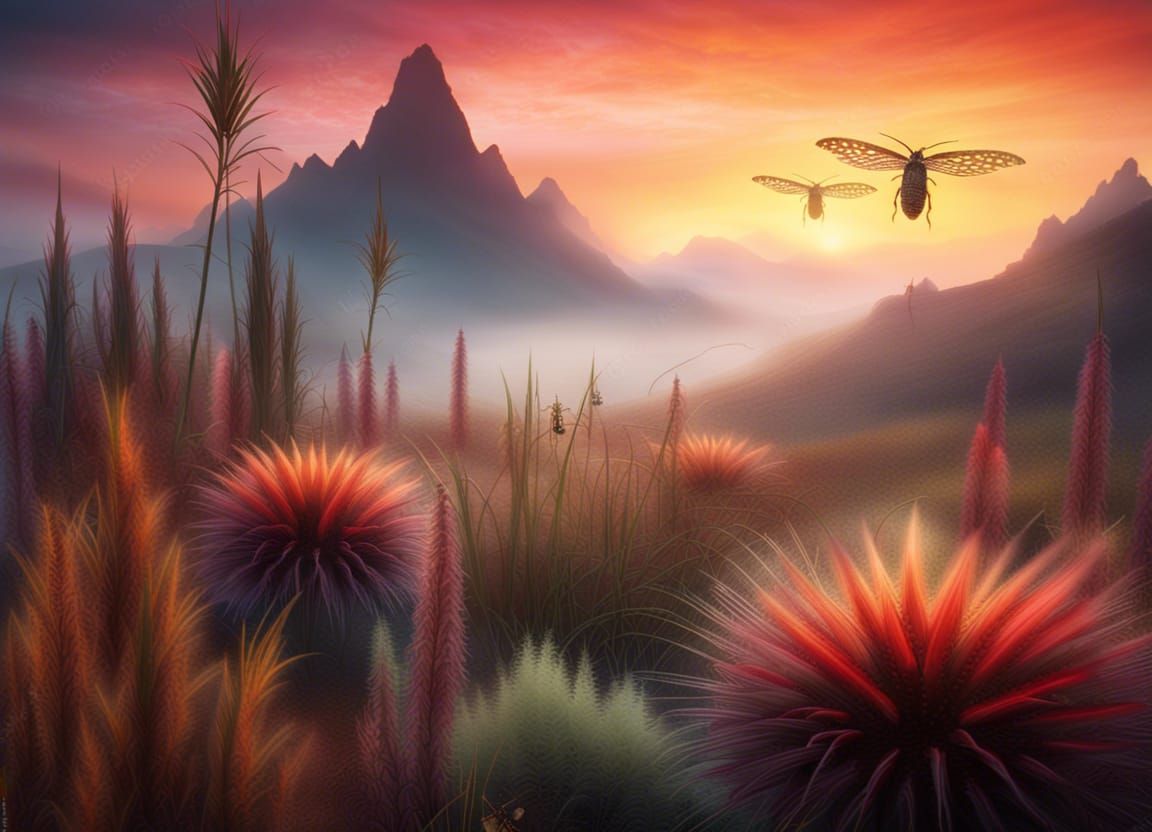 Spectacular Mountain Landscape with Exotic Plants