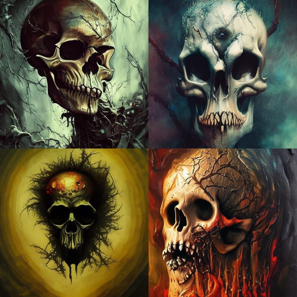 Creepy Monster Skull Acrylic Painting with Impasto Technique