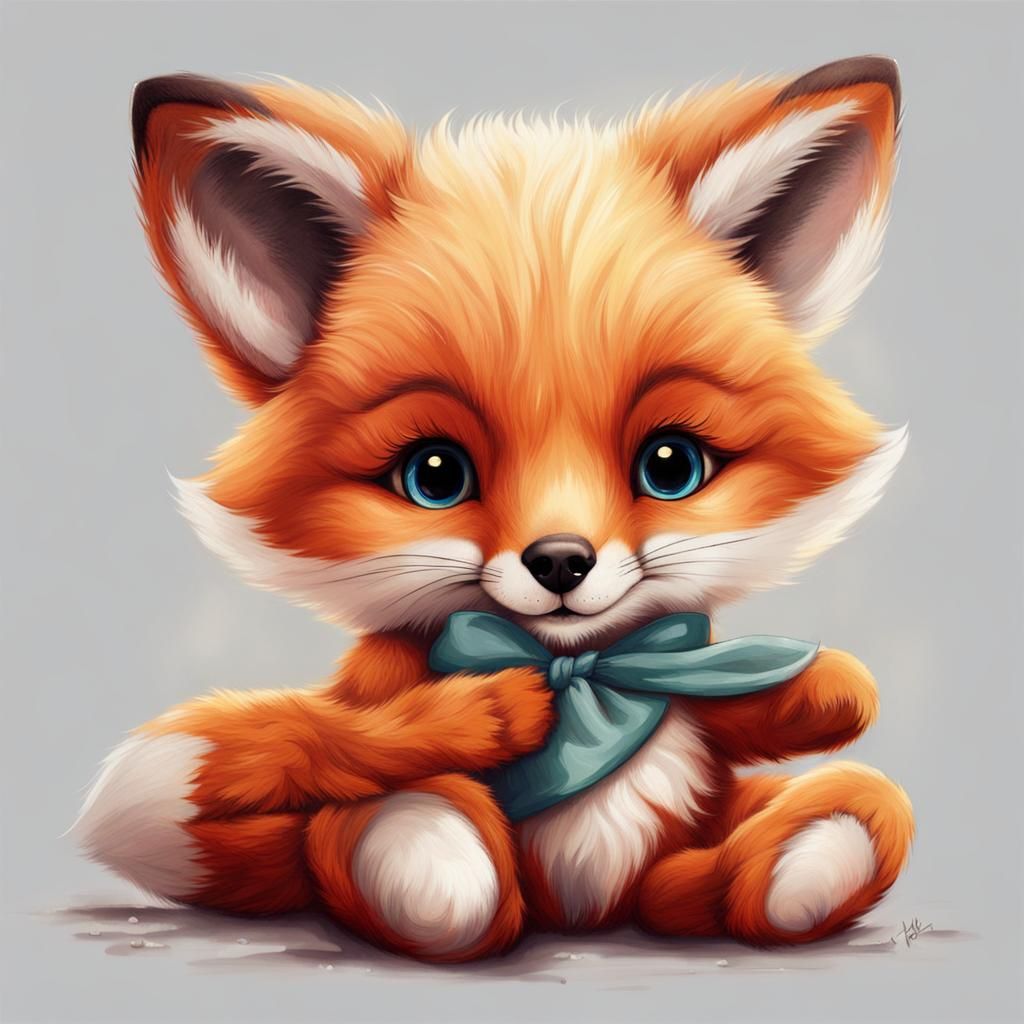 Adorable Baby Fox with Teddy Bear