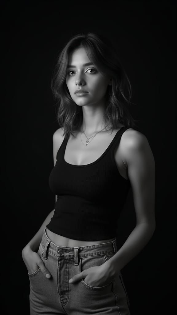 Elegant Monochrome Portrait of Woman in Studio Lighting