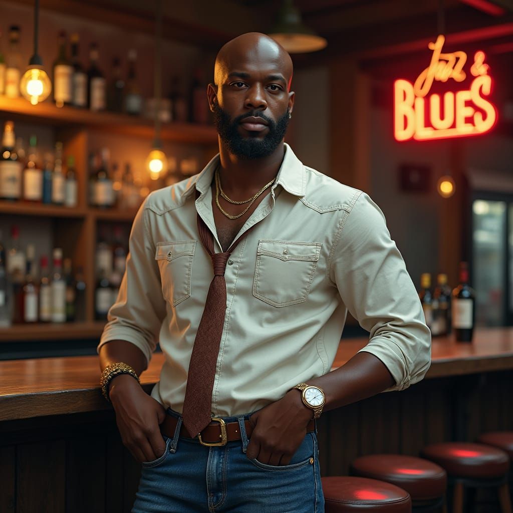 Hyper Realistic Photo Of A Bald African American Man In A Ba...