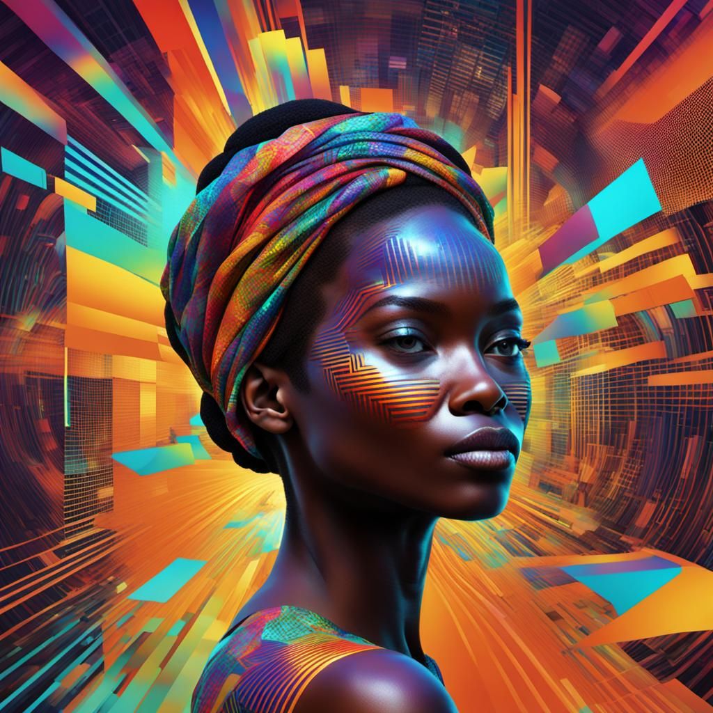 Colorful Datamoshed Portrait of a Woman