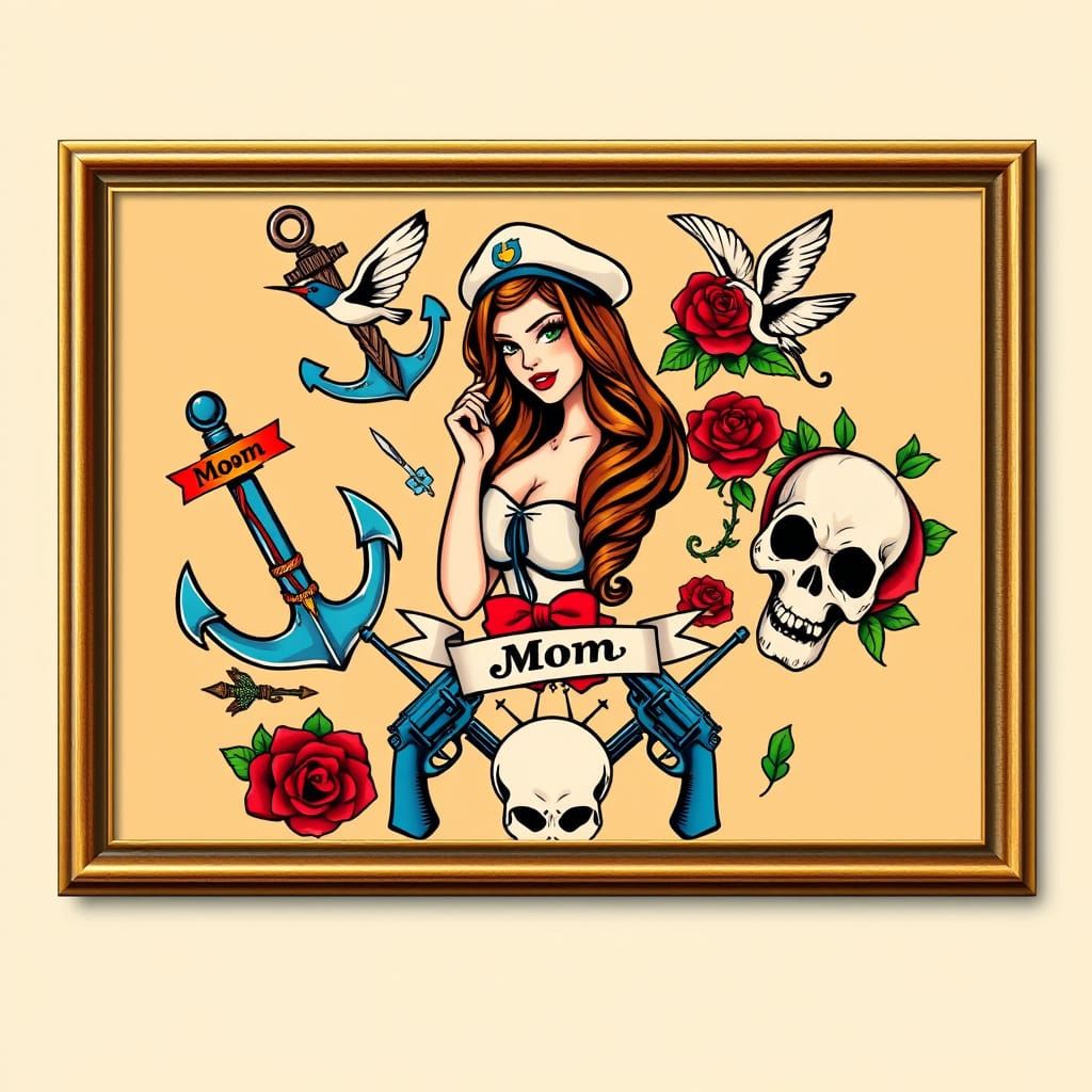 Tattoo Flash Sheet in Bold Traditional Style