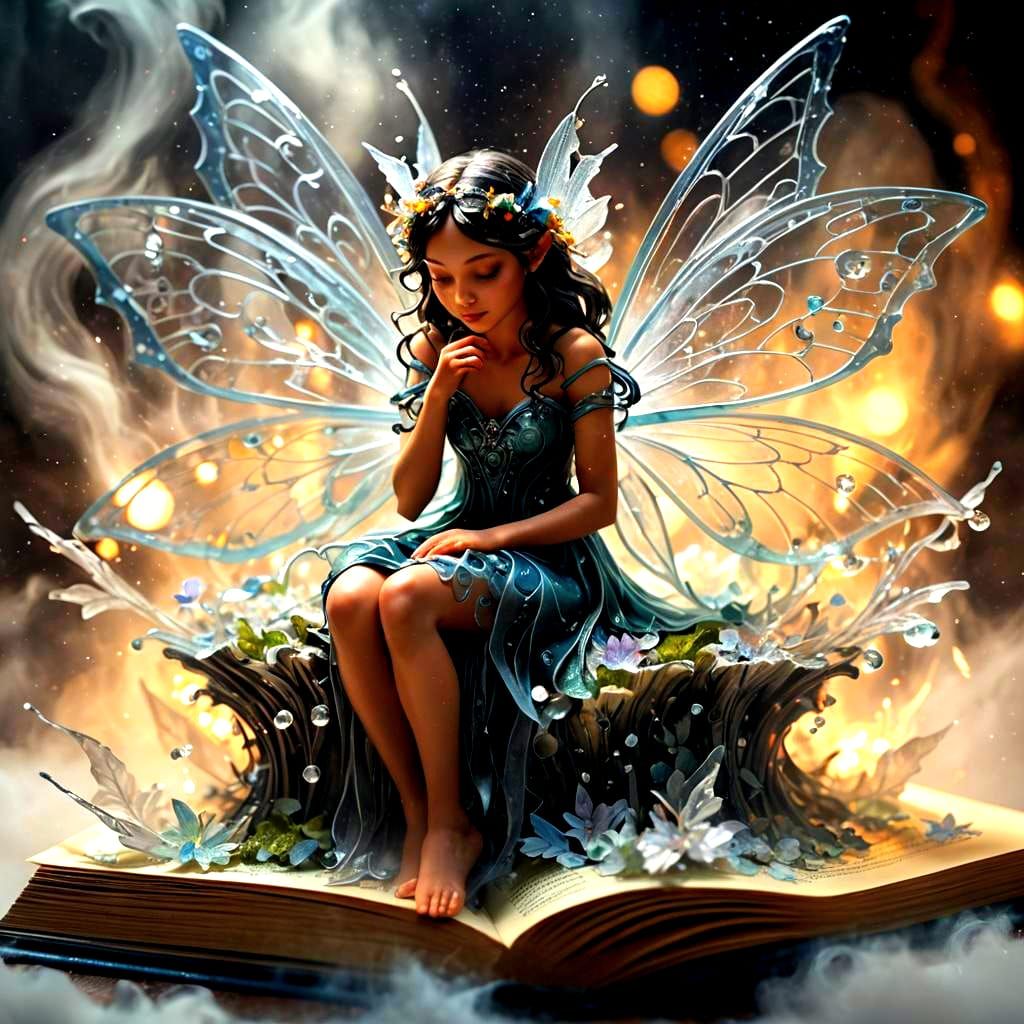 Crystal Fairies in Magical Pop-Up Book, Dark Fantasy Art