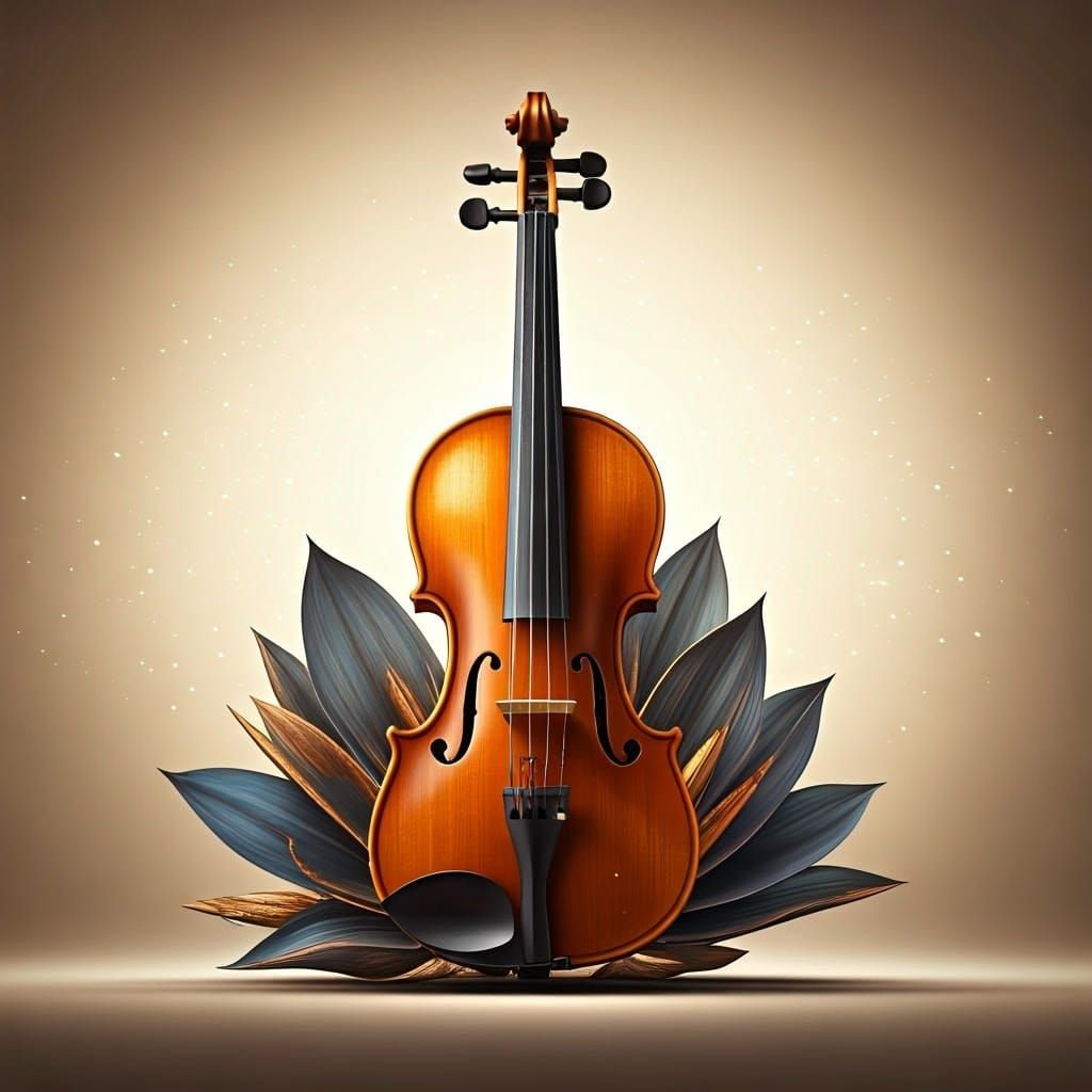 Majestic Violin and Exotic Flower on Creamy Background