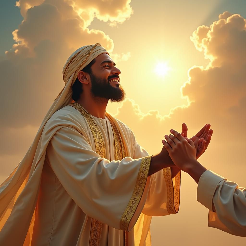 Divine Man Reaching for the Heavens in Golden Light