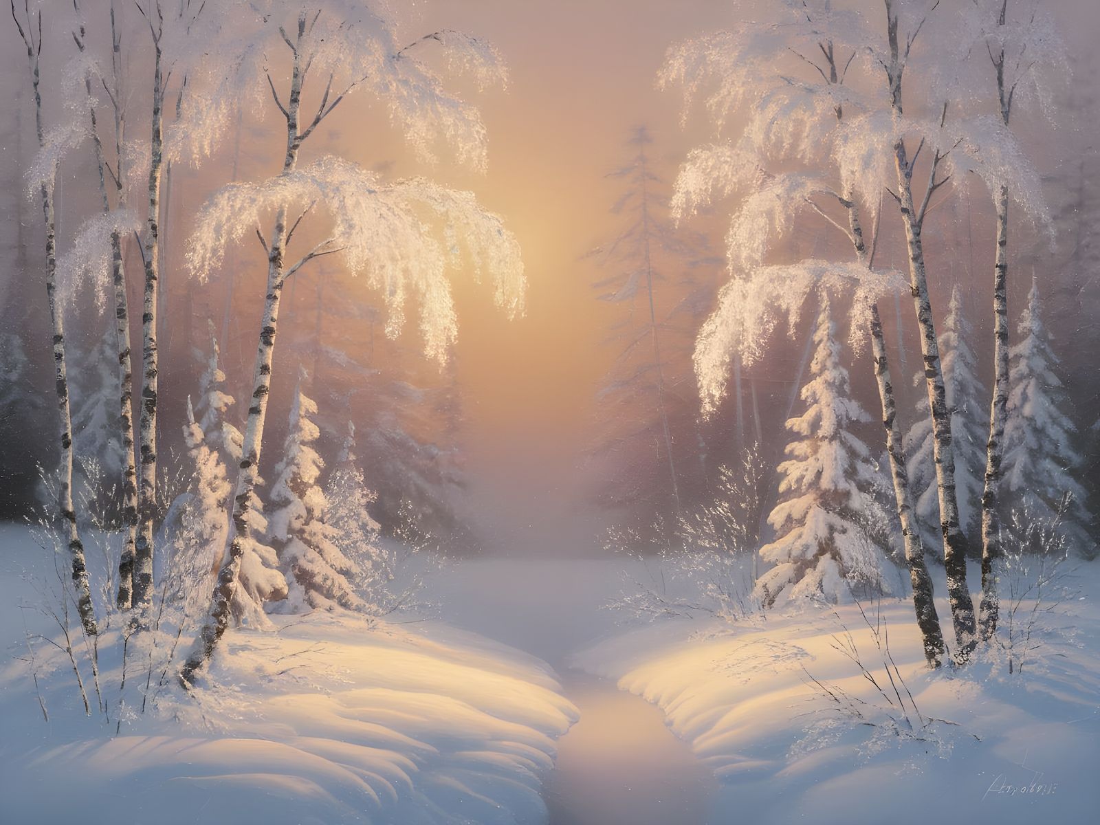 Enchanted Winter Forest in Ethereal Oil Painting
