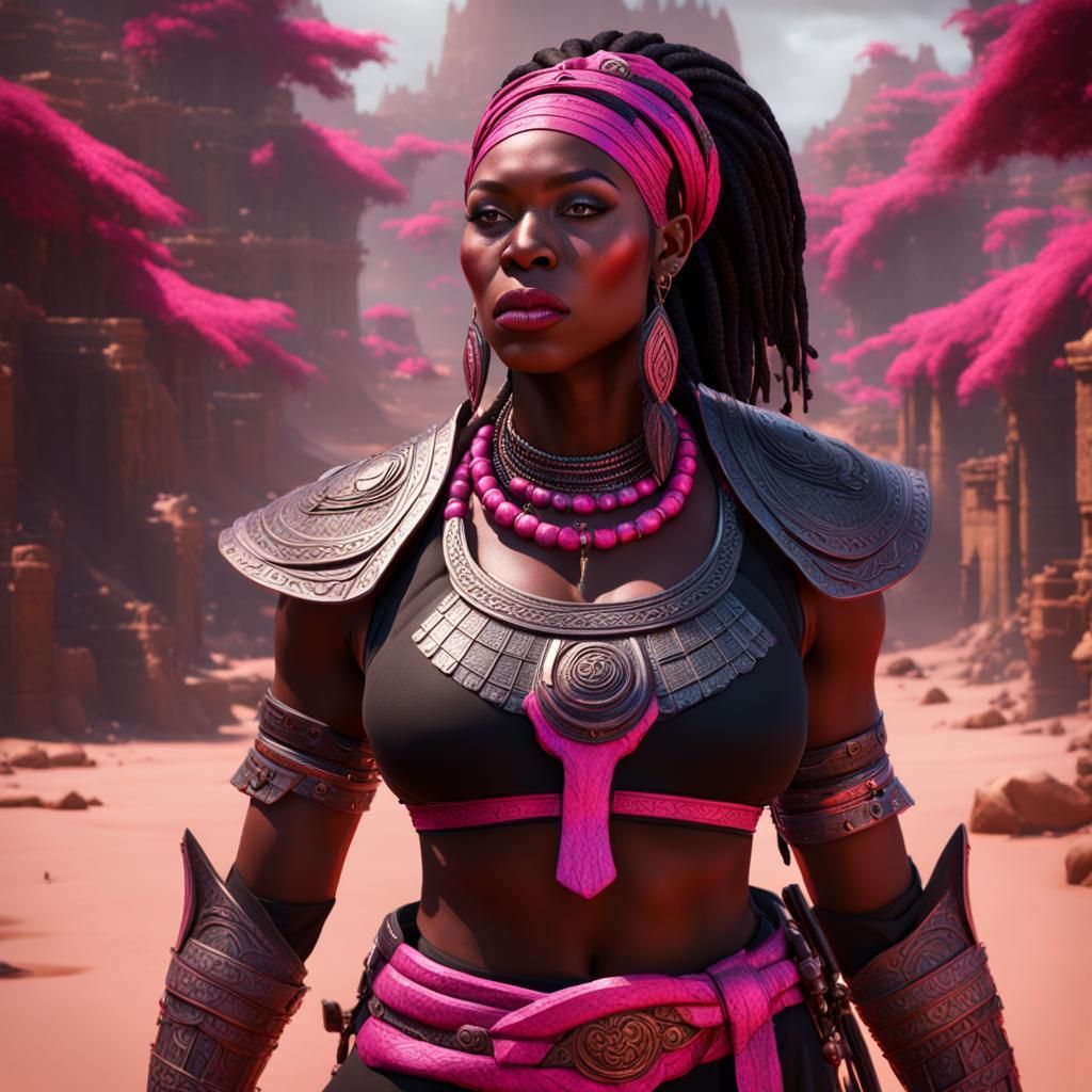 African Warrior Woman in Detailed Matte Painting