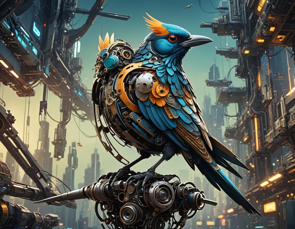 Futuristic Mechanical Bird with Bokeh Effect