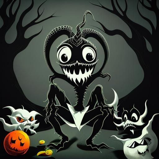 Creepy Shadow Monster Dancing: Minimalist Ink Line Art