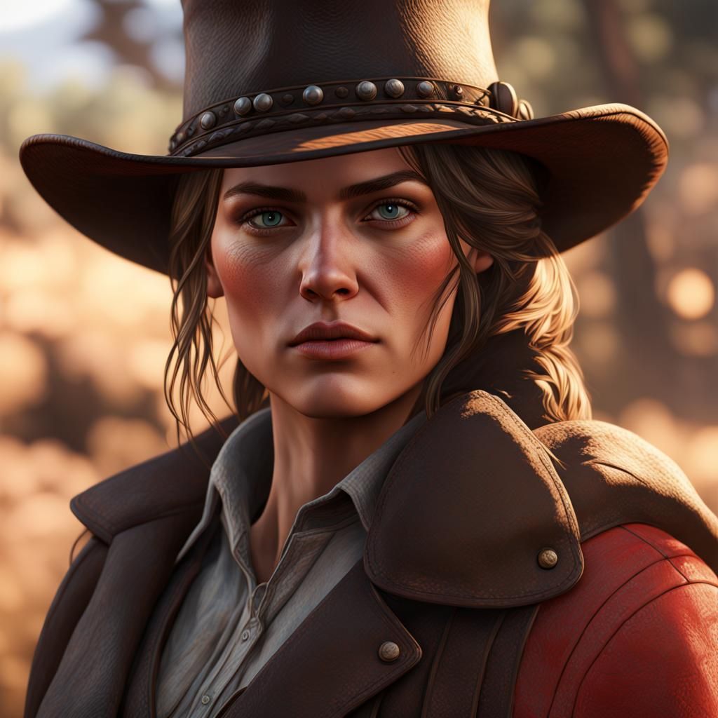 Hyperrealistic Abigail Roberts Portrait in Red Dead Redempti...