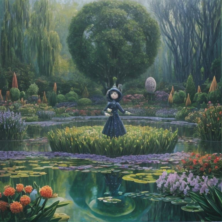 Coraline in Surreal Garden: Impressionistic Oil Painting