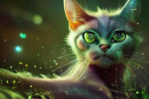 Fierce Warrior Cat Oil Painting in Maximalist Style