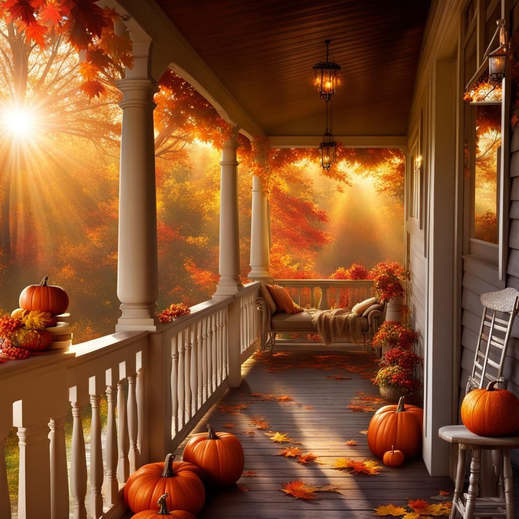 Fantasy Autumn Porch with Sparkling Stars