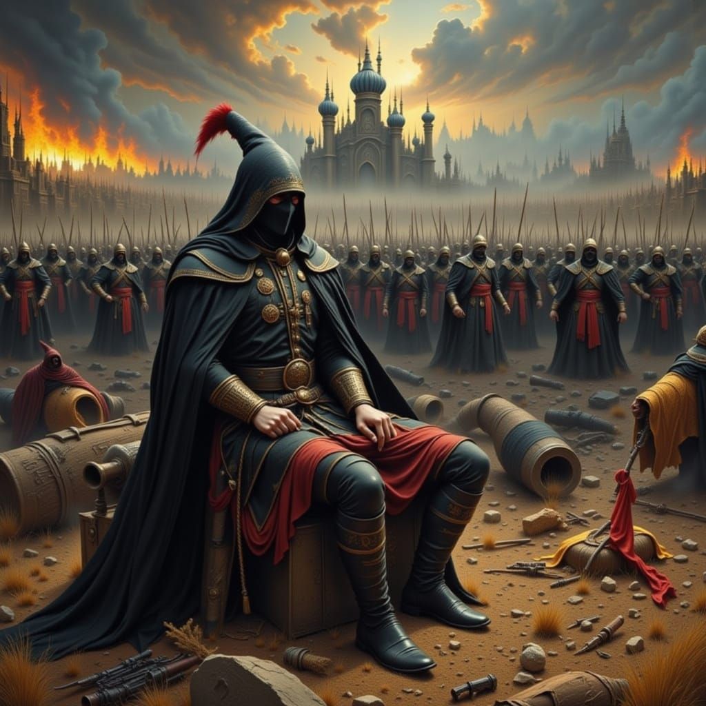 Dystopian Generals in a Black and Gold Landscape