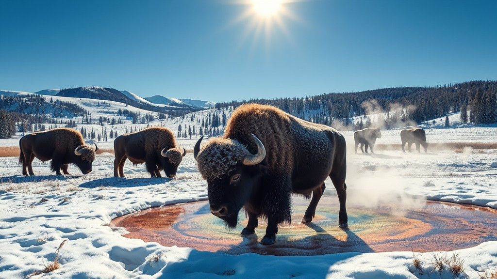 Buffalo in Yellowstone Winter Landscape Art