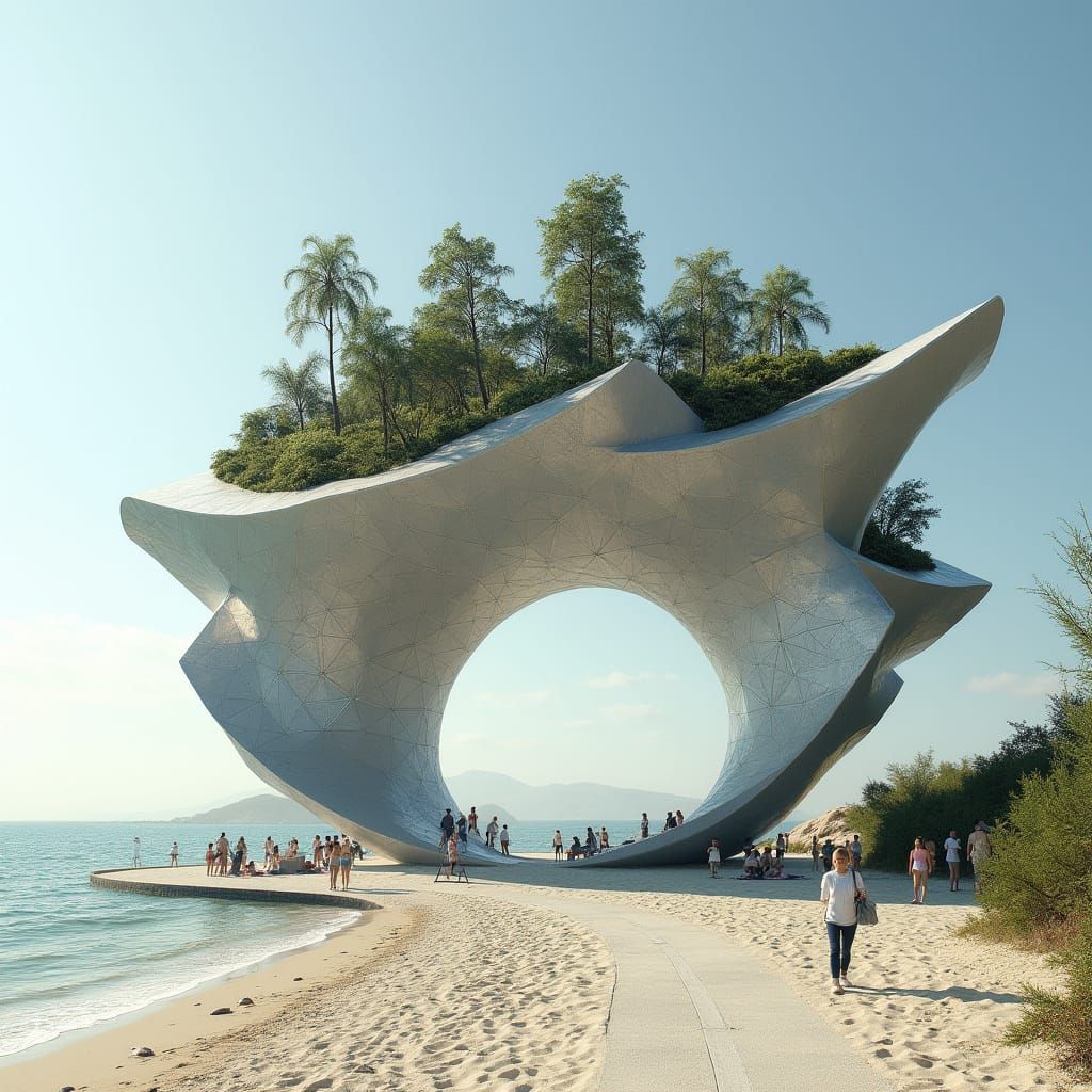 Futuristic Steel Canopy on Sunny Beach