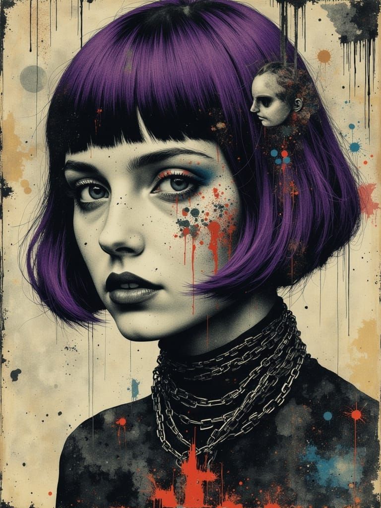 Gothic Portrait of a Melancholic Woman in Coldwave Style