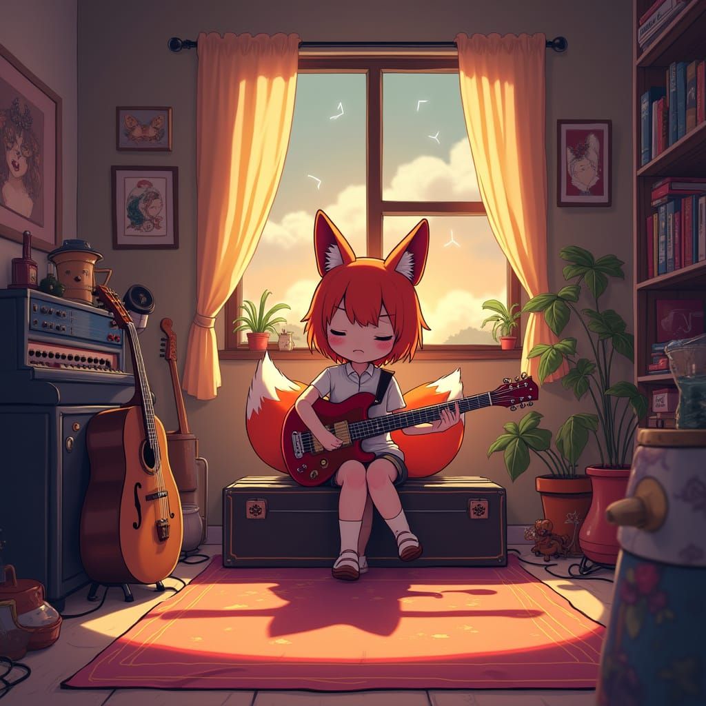 Fox Girl Creates Lo-Fi Music in Manga Style