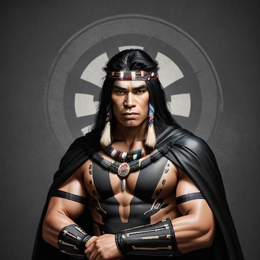 Native american boy, strong shoulders, long flowing black ha...