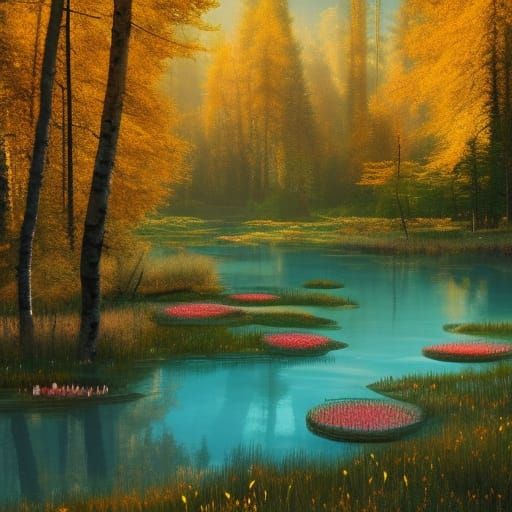 Colorful Gothic Valley Meadow in Autumn Sunlight