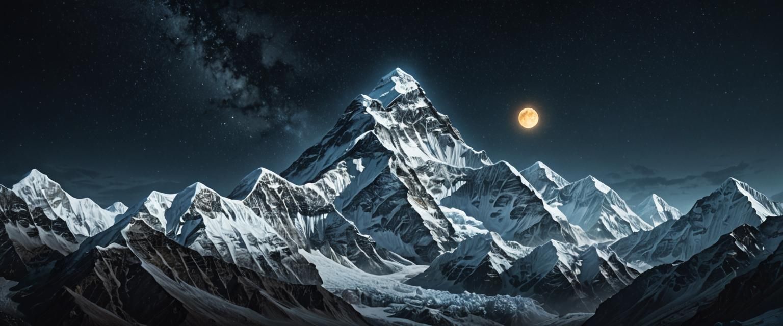 Moonlit Everest in Dreamlike Digital Painting