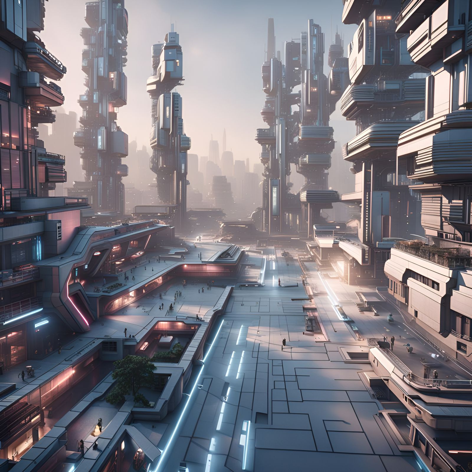 Cyberpunk Modern Architecture in Volumetric Lighting