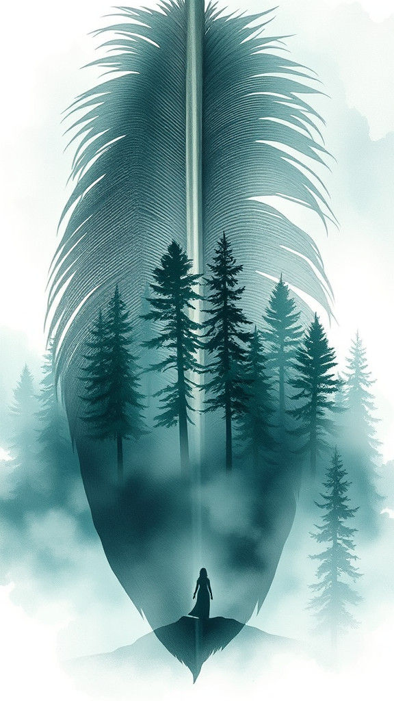 Feather with Watercolor Landscape in Digital Painting Style