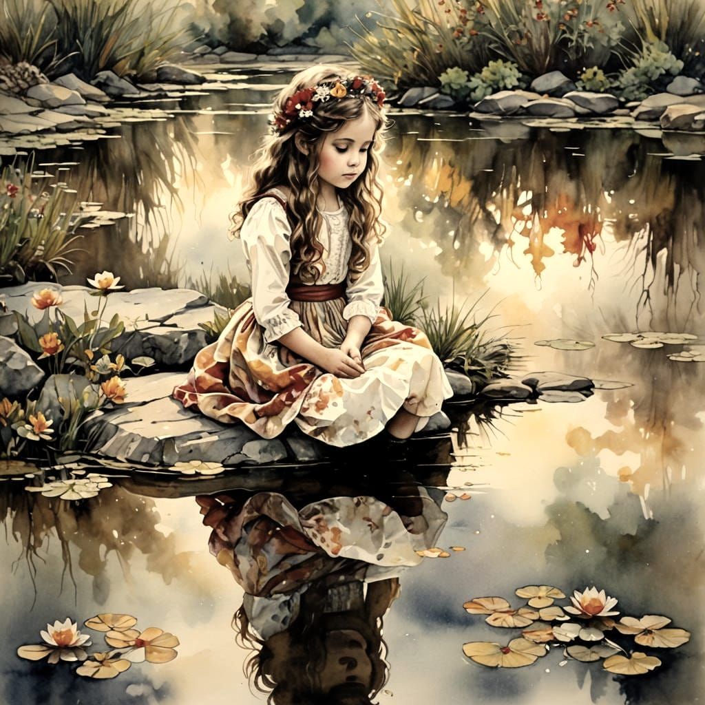 watching her own reflection