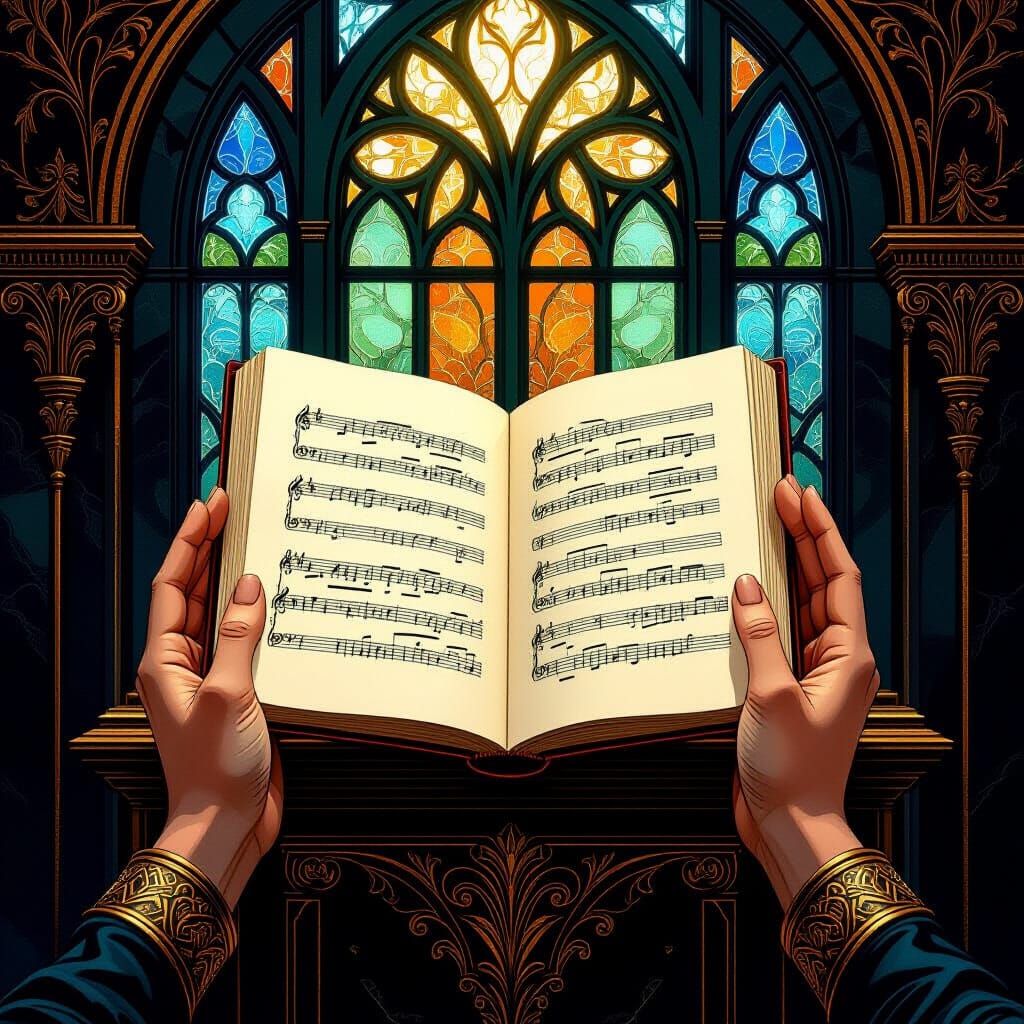 Gilded Altar with Sheet Music in Art Nouveau Style