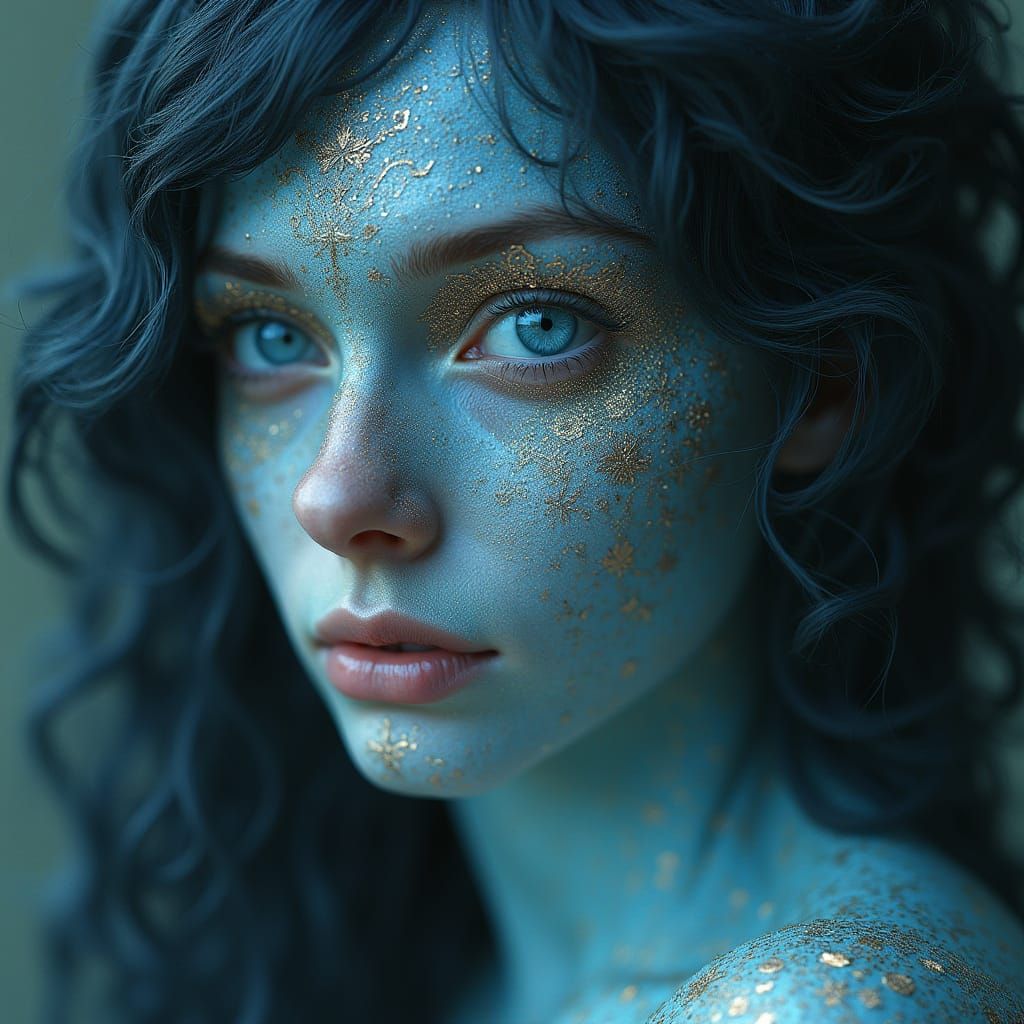 Starseed Man with Iridescent Filigree, Photorealistic Portra...