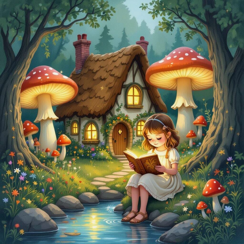 Whimsical Cottage Children's Book Illustration