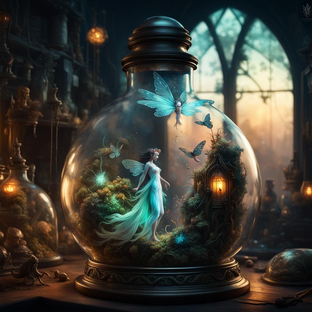 Winged Fairy in a Bottle, Fantasycore Art