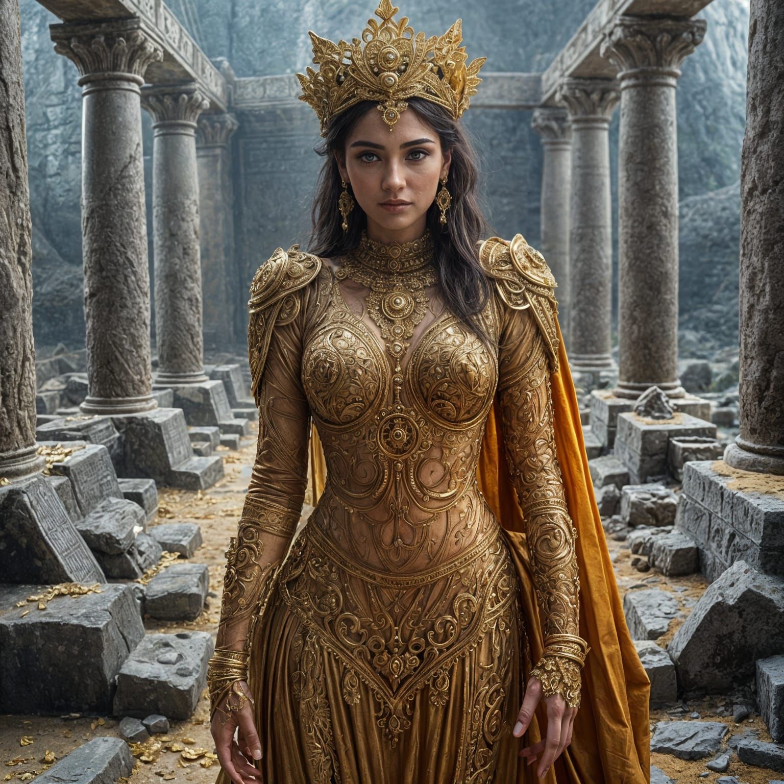 Golden Goddess in Ancient Ruins