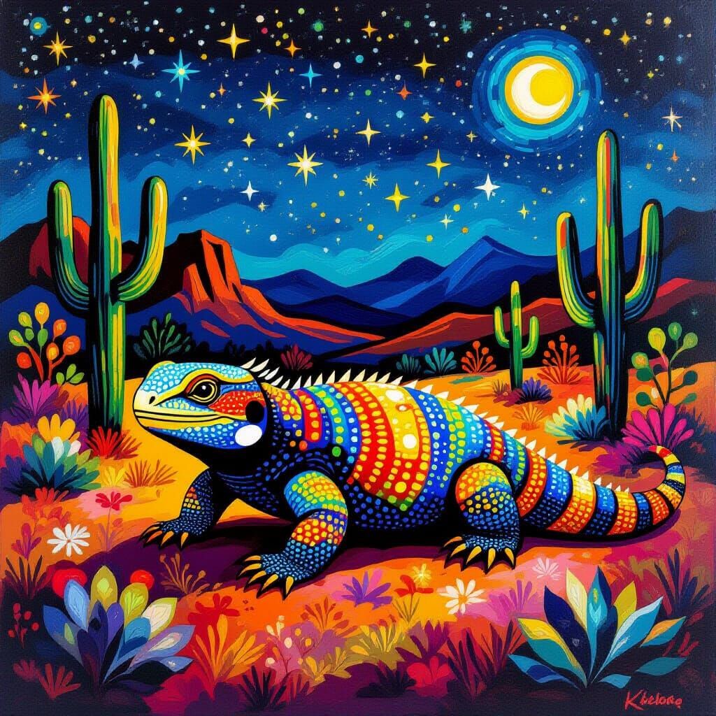 Gila Monster in Aboriginal Dot Art Style