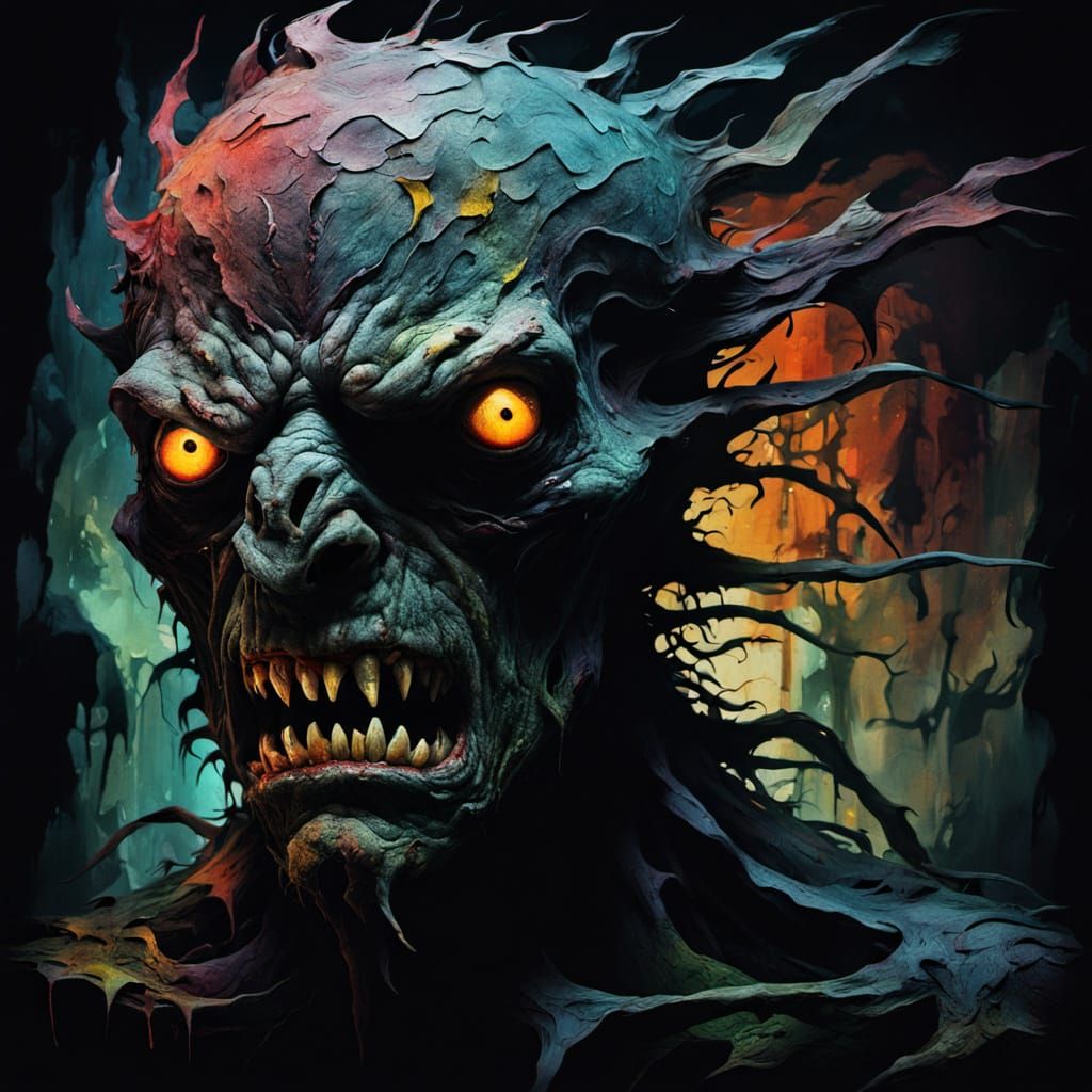 Distorted Horror Forms in Dark, Eerie Abstract Expressionism