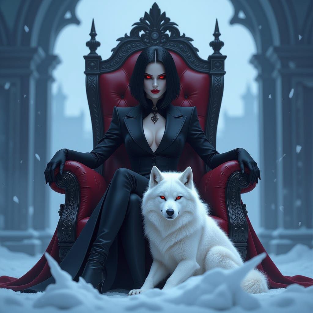 Vampire Queen and Wolf Companion in Dark Fantasy Art
