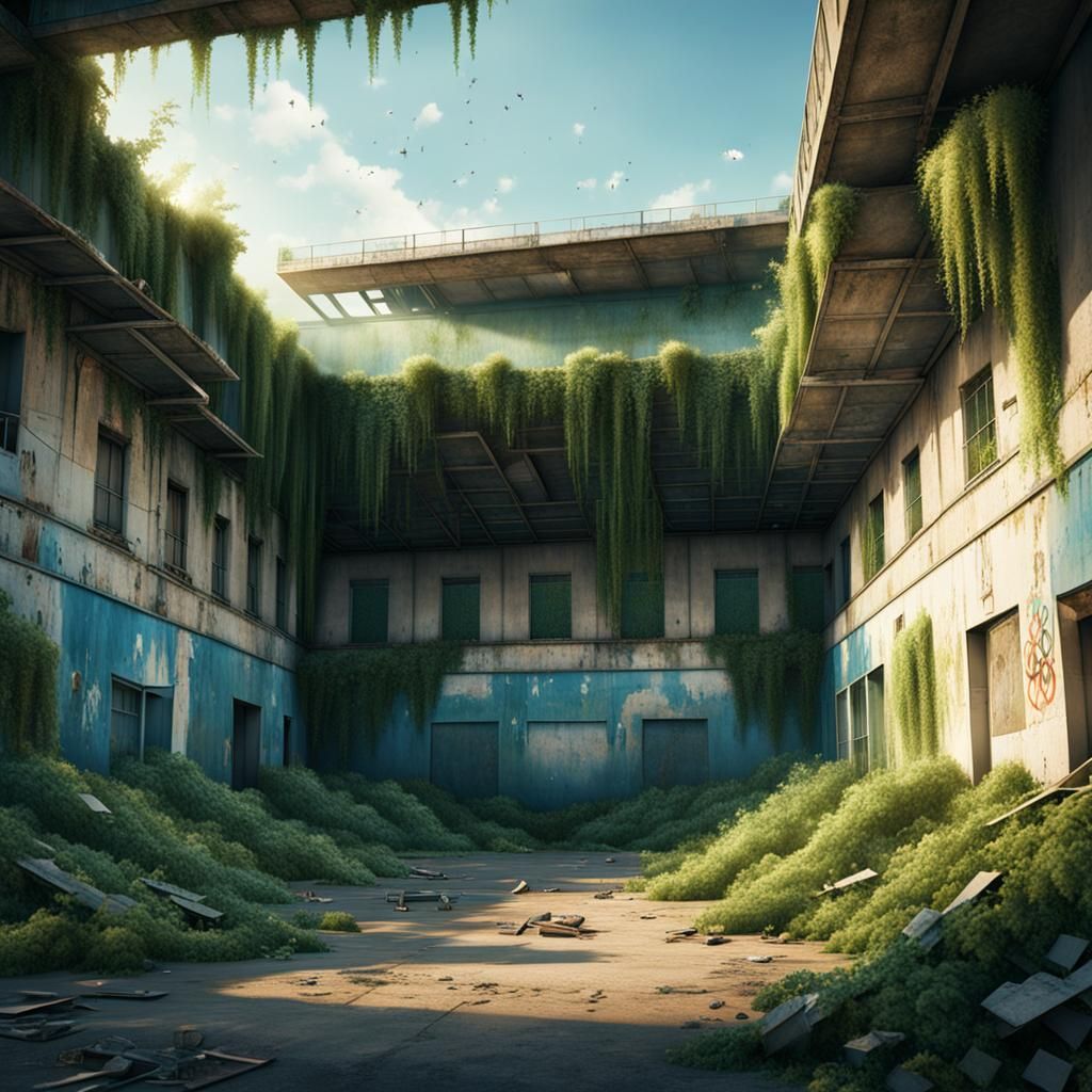 Overgrown Stadium: Abandoned Beauty in Evening Light