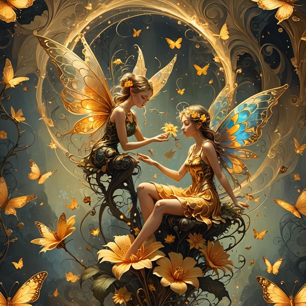 Fantasy Fairy on Flower in Digital Art Style