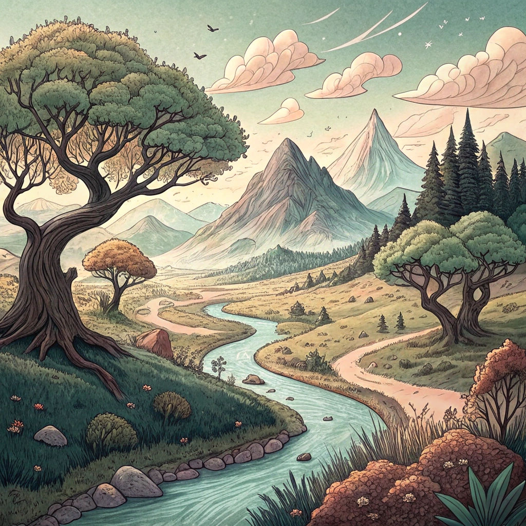 Fantasy Landscape with Hand-Sketched Elements