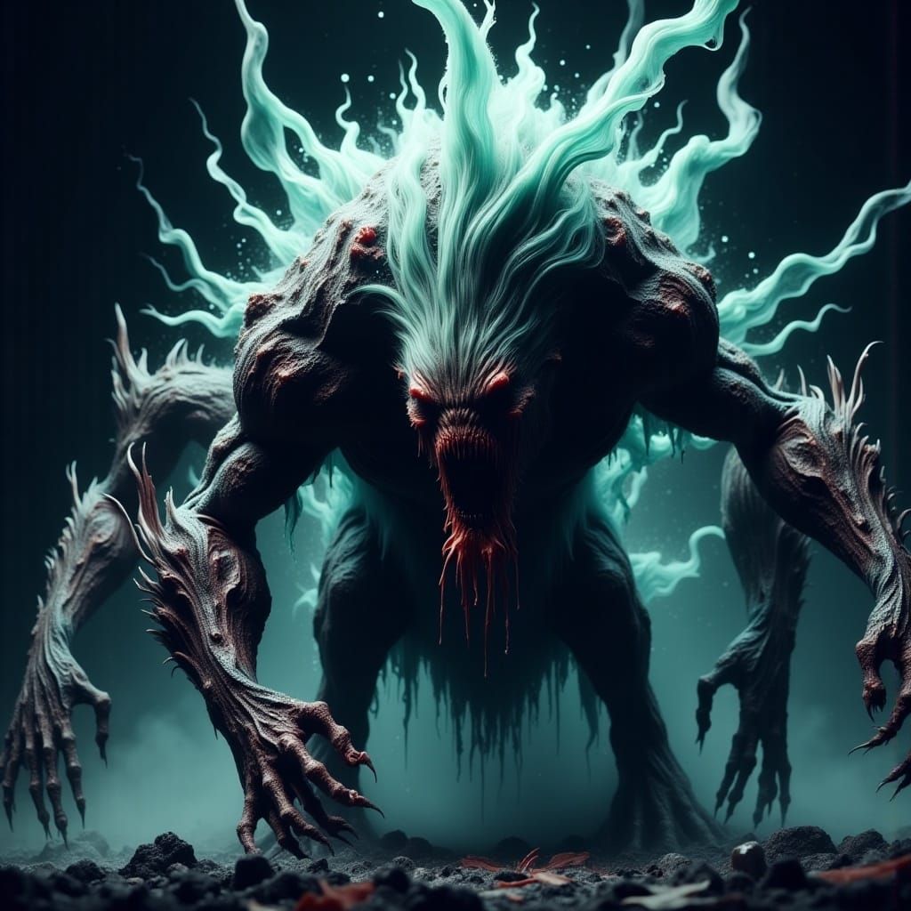 Macabre Dream Creature with Rocky Armor in Turquoise