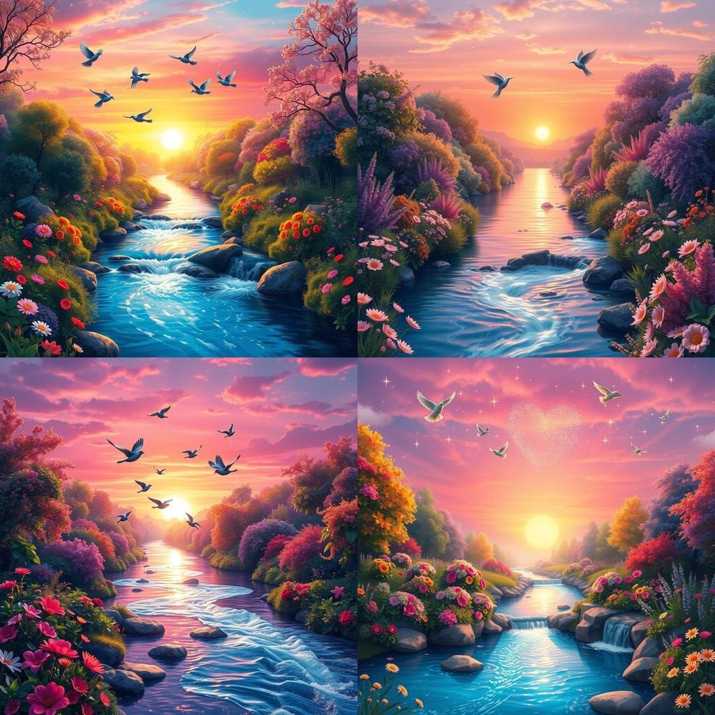 Surreal Sunrise River Paradise in Vibrant Colors