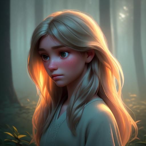 Dreamy Girl in Mystical Forest: Hyperrealistic Portrait