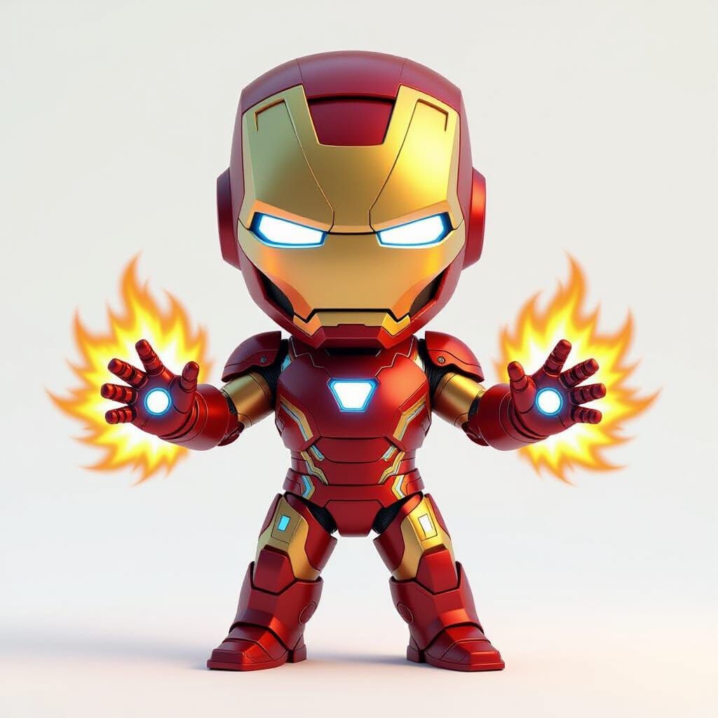 Chibi Iron Man with Repulsor Flames in 3D Style