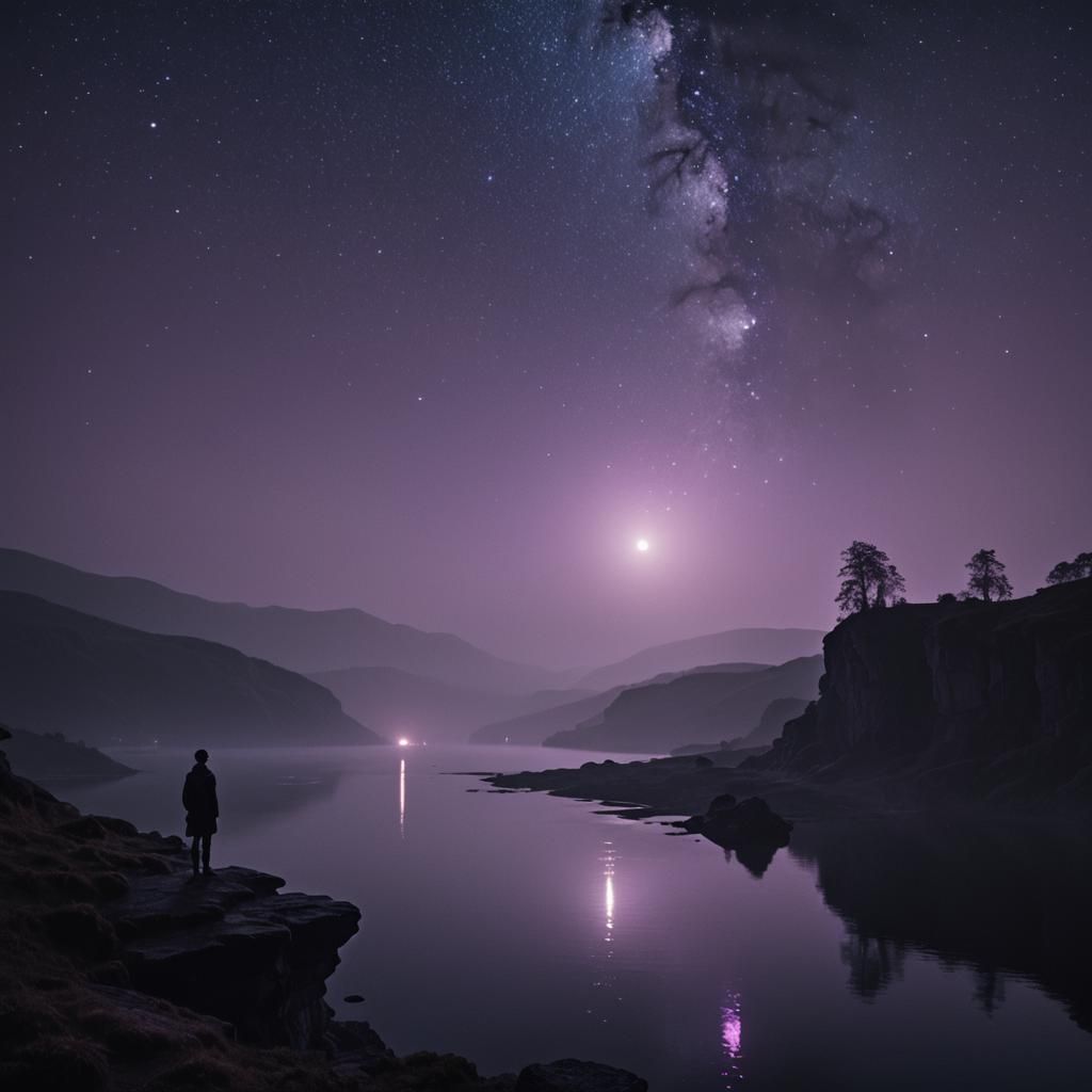 Eerie Cliffside Figure Under Starry Night Sky