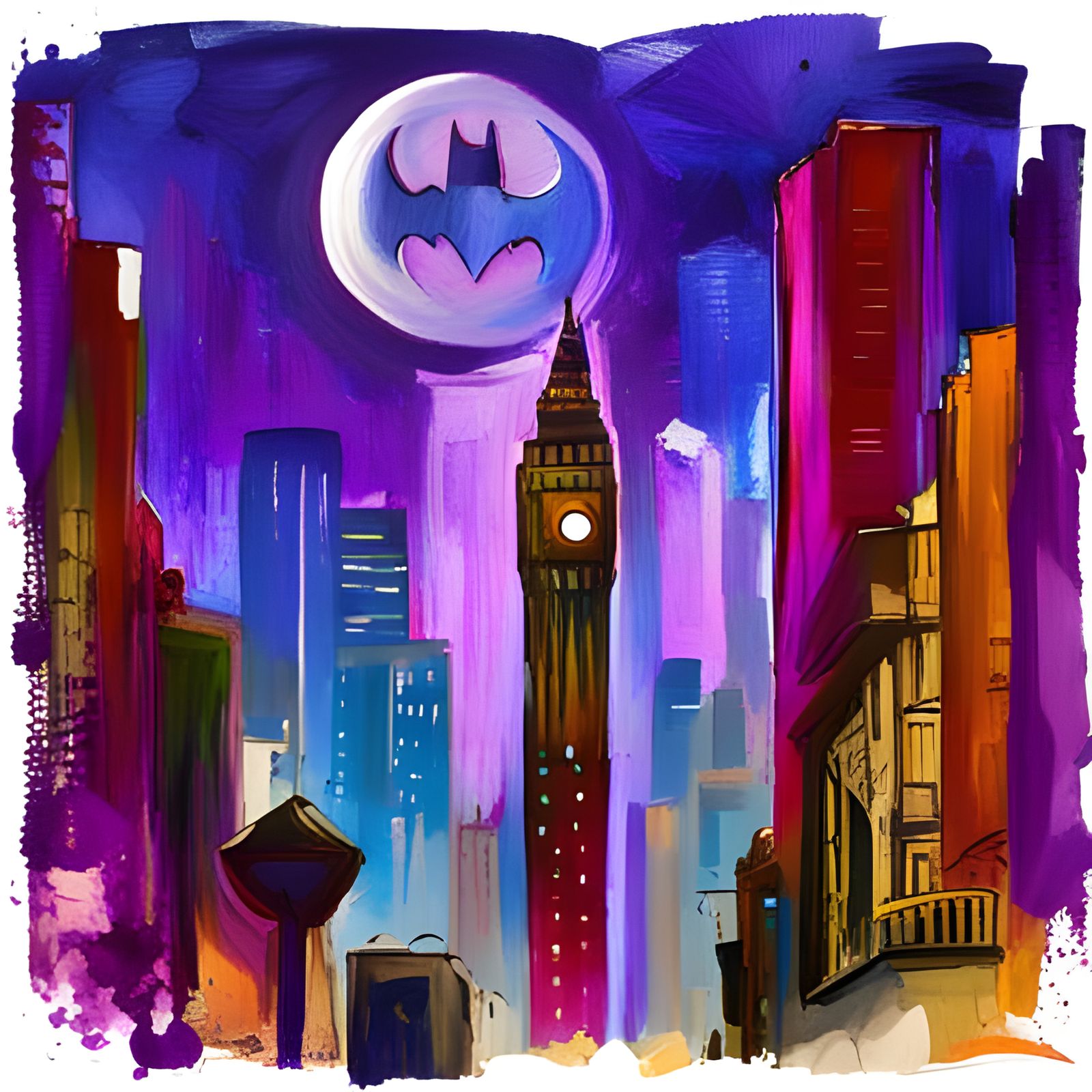 Urban Batman Logo in Gouache Watercolor Style